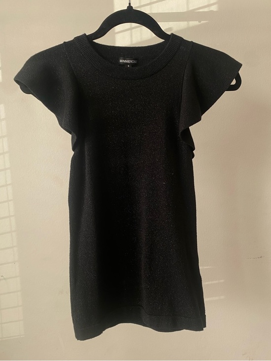 Minnie Rose Tops - Minnie Rose Black Ruffle-Sleeve Knit Top